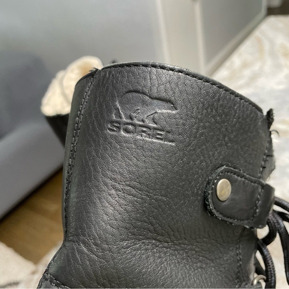 SOREL Joan Of Arctic Leather Wedge Mid Ankle Boots Black NL2173-001 Gorp - Picture 7 of 14